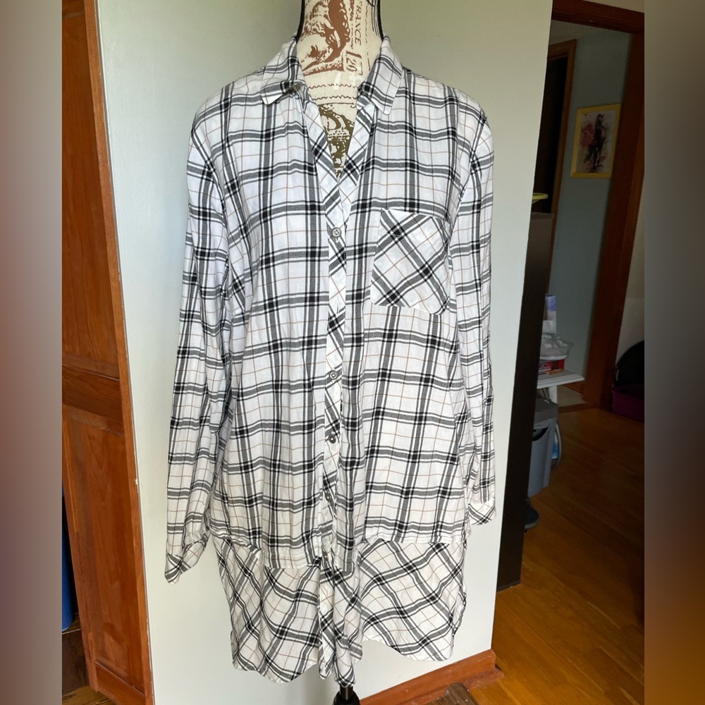 J. Jill White Plaid Tunic Shirt, Size L